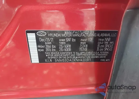 2022 Hyundai Santa Fe Sel from USA, damaged, VIN 5NMS3DAJXNH420371